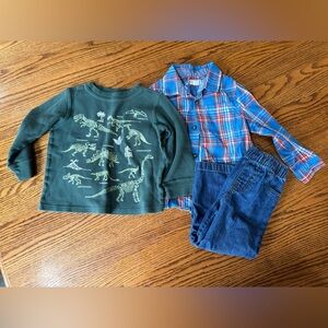 Boys 3t 100% cotton clothes set long sleeve shirt button up jeans with elastic